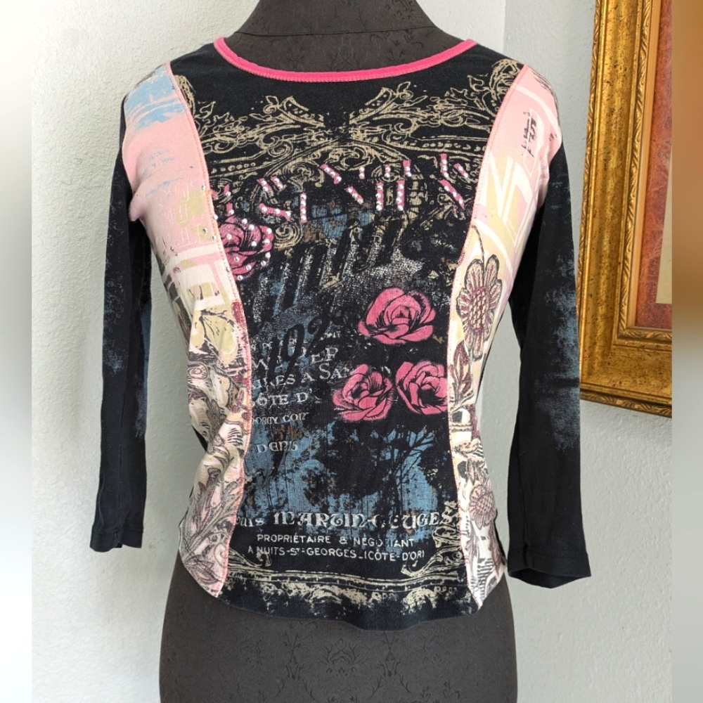 Euro Graphic Corset Style Blouse